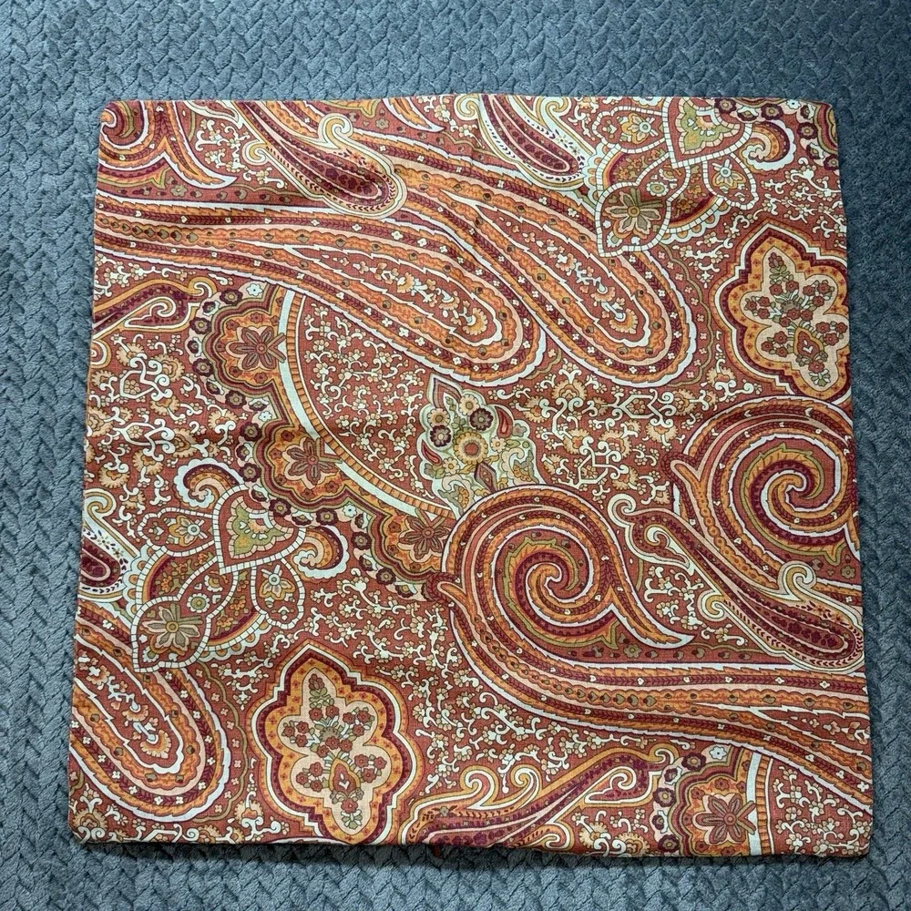 Pottery Barn Paisley Throw Pillow Cover 20x20 Rust Orange Linen Cotton 2009
